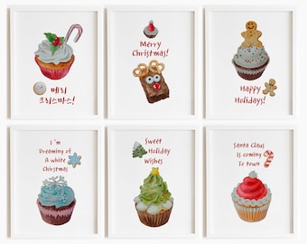 Printable Christmas Cupcakes, Christmas card,pretty cupcake, christmas decor, hand painted watercolor, 300DPI jpeg, PNG file
