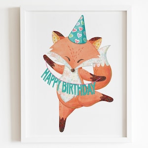 Printable Birthday Card, fox Birthday decor,Printable Greetings Card,Kids Birthday Wall Decor, fox garland