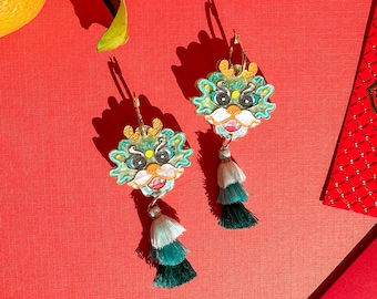 Dragon Dance Earrings//Statement Earring//Acrylics Earrings //Lunar New Year Earrings//Chinese New Year Earrings