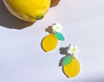 Lemon Earring//Statement Earring//Acrylic Earring//Summer Earring//Lemon Flower Earring