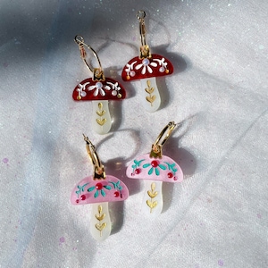 Mushroom Ornament Earrings //Christmas Earring//Statement Earring//Acrylic Earring//Folk Art//Mushroom Earrings//Holiday Gift