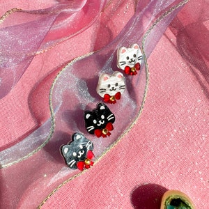Cat in Bow Tie Studs Earrings //Christmas Earring//Statement Bow Earring//Acrylic Earring//Holiday Cat//Holiday Gift//Cat Earrings