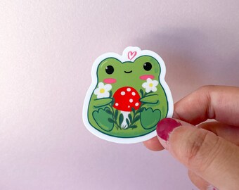 Froggy with Mushroom Sticker//Digital Art//Stickers//Illustration//Home decor//kawaii//Stationary//cottagecore//Waterproof Sticker