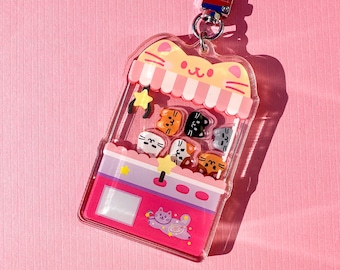 Cat Claw Machine Shaker Acrylic Keychain//Cartoon Art Style Double-Sided Epoxy Glitter Charm//Cute Cat Lover Gift//Animal Keychain