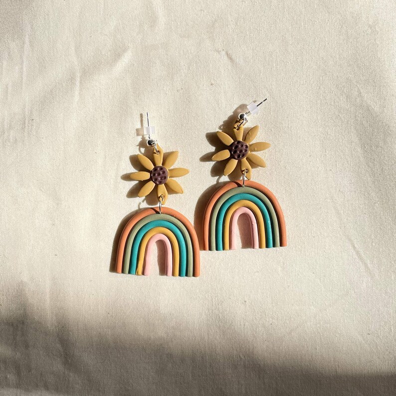 Rainbow Flower Earrings//rainbow Polymer Clay Etsy