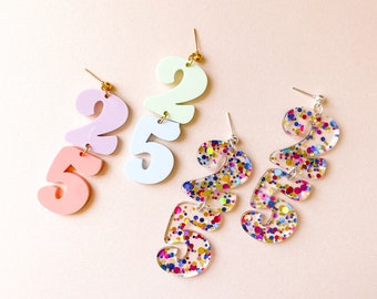 Custom Numer Dangle//Number Earring//Statement Earring//Acrylic Earring//Party//Fun//Graduation Earrings