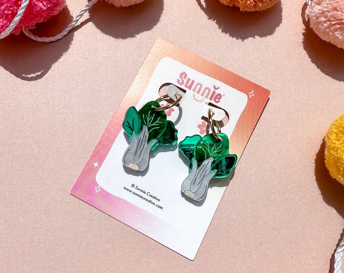 Bok Choy Dangle Earrings: Acrylic Vegetable Statement Earrings