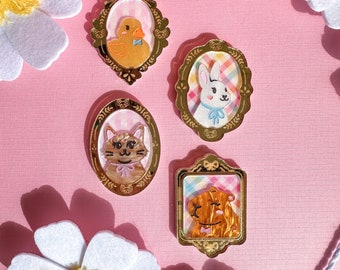 Animal Portraits Frame Magnet/Brooch//Spring Animal Design//Unique Gifts for Her