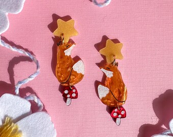 Finn the Fox Earrings//Spring Earring//Statement Earring//Acrylic Earring//Animal Earrings//Spring Vibes//Gift for Her