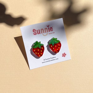 Mini Strawberry Dangle//Statement Earring//Acrylic Earring//Fruit Earrings//Small Statement Earrings Studs