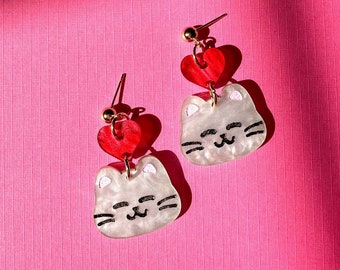 Boucles d'oreilles chat rubis//Boucles d'oreilles animaux mignons//Bijoux chat//Boucles d'oreilles animaux kawaii inspirés des 17 ans//Bijoux K-Pop de style animal