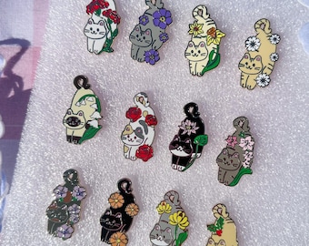 Birth Month Flower Cat Enamel Pin: Zodiac Birthday Gift