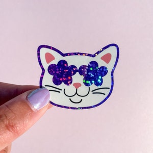 Groovy Cat Glitter Sticker//Digital Art//Cat Stickers//Illustration//kawaii//Stationary//Waterproof Sticker