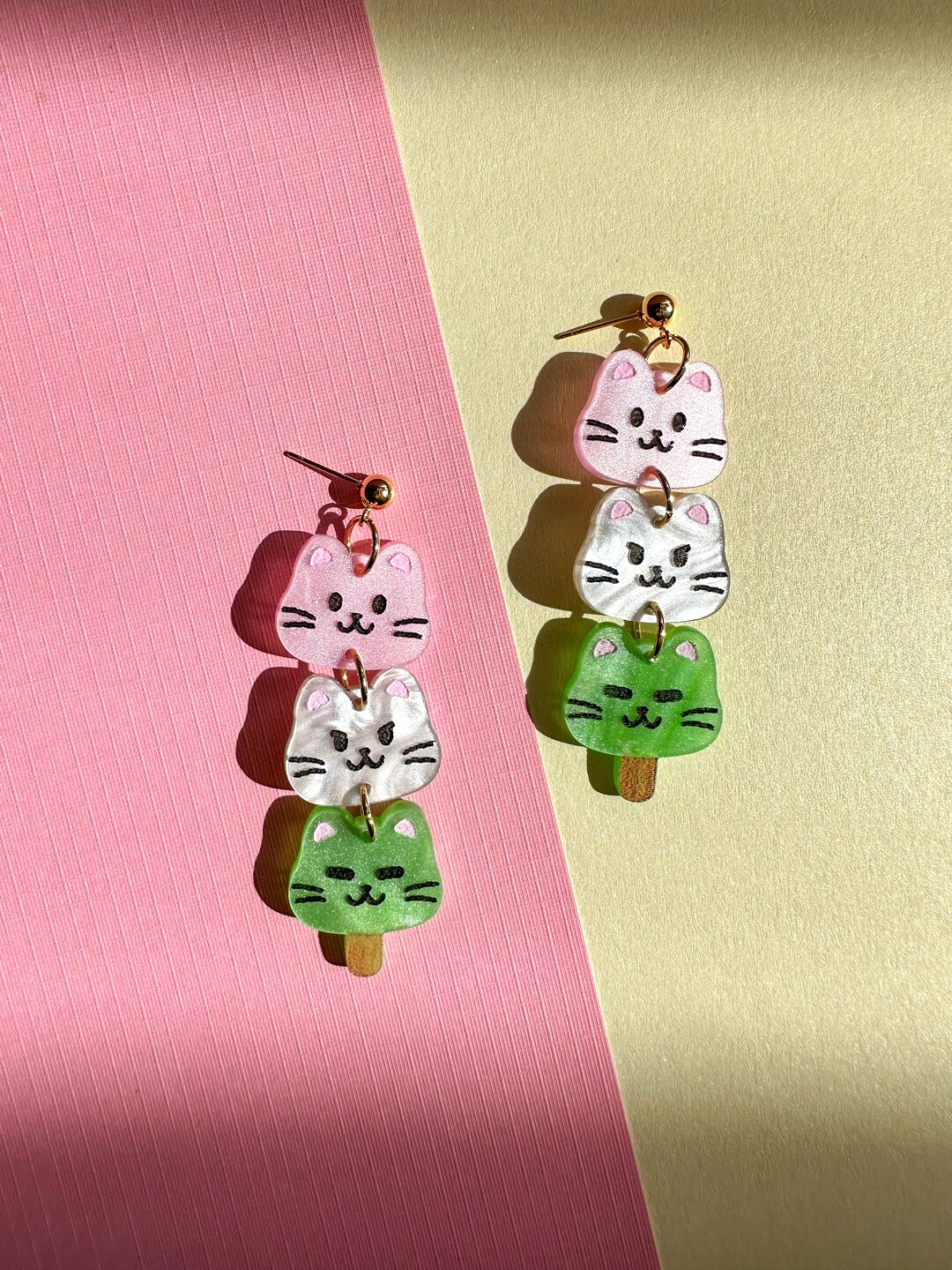 Dango Cat Dangle Earrings: Quirky Food Cat Jewelry - Etsy Japan