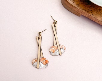 Salmon Sushi Earrings//Statement Earring//Acrylic Earrings //Asian Food Earrings//Sushi Art//Gift for Foodie