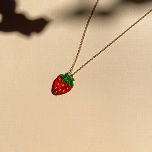 Mini Strawberry Necklace//Statement Necklace//Acrylic Necklace//Fruit Necklace//Small Statement Necklace