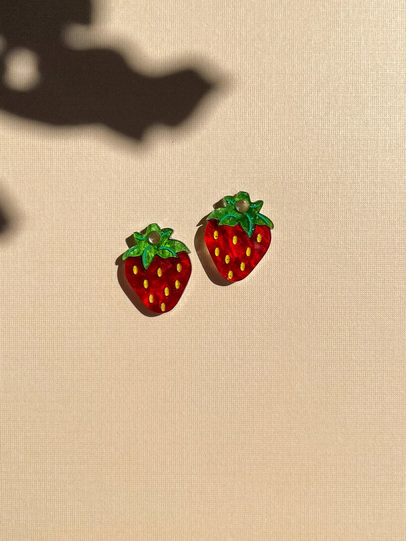 Mini Strawberry Dangle//Statement Earring//Acrylic Earring//Fruit Earrings//Small Statement Earrings Charms ONLY/No Hoops