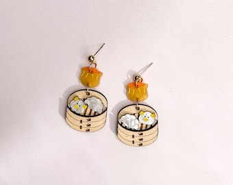Dimsum Earrings//Statement Earring//Acrylic Earrings //Asian Food Earrings//Bao//Gift for Foodie