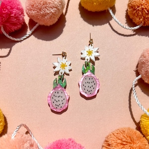 Dragon Fruit Dangle//Statement Earring//Acrylic Earring//Tropical Fruit Earrings//Summer Earrings