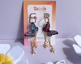 Pendentif papillon volant//boucle d'oreille printemps//boucle d'oreille tendance//boucle d'oreille acrylique//boucles d'oreilles insectes//créole tendance