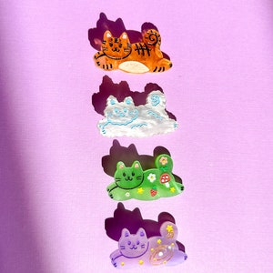 Flying Cat Hair Clips & Pins// Cat hair accessories//colorful cat pins//themed hair clips//fun accessories//gift for cat lovers