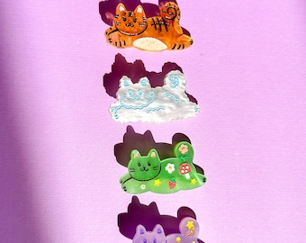 Flying Cat Hair Clips & Pins// Cat hair accessories//colorful cat pins//themed hair clips//fun accessories//gift for cat lovers