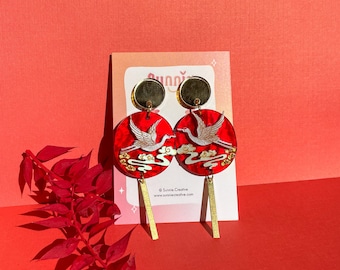 Flying Crane Earrings//Statement Earring//Acrylic Earring//Lunar New Year Earrings//Chinese New Year Earrings