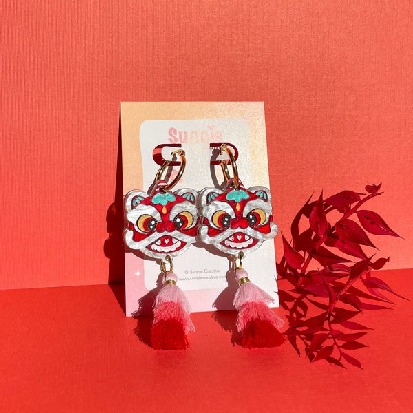 Lion Dance Earrings//Statement Earring//Acrylics Earrings //Lunar New Year Earrings//Chinese New Year Earrings