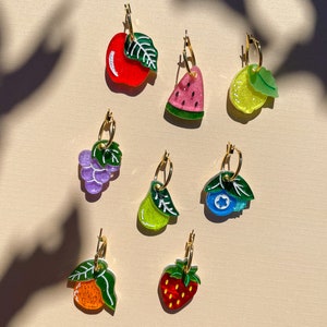 Mini Strawberry Dangle//Statement Earring//Acrylic Earring//Fruit Earrings//Small Statement Earrings image 8