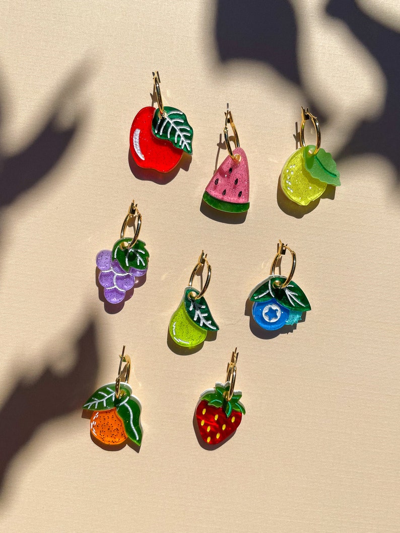 Mini Strawberry Dangle//Statement Earring//Acrylic Earring//Fruit Earrings//Small Statement Earrings image 8