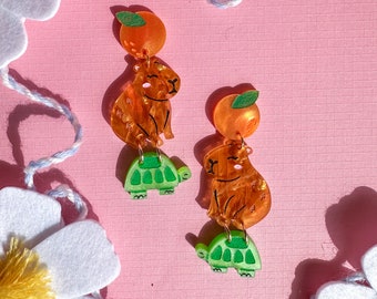 Cappy the Capybara Acrylic Earrings: Spring Animal Dangle