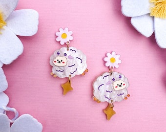 Fluffy the Sheep Earrings//Spring Earring//Statement Earring//Acrylic Earring//Animal Earrings//Spring Vibes//Gift for Her