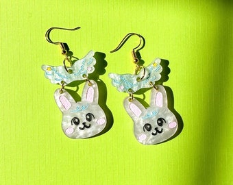 Angel Bunny Earrings//Cute Animal earrings//Bunny jewelry//Seventeen-Inspired Kawaii Animal Earrings//K-Pop animal style jewelry