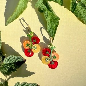 Acrylic Cherry Tomato Earrings: Playful Foodie Dangle Earrings