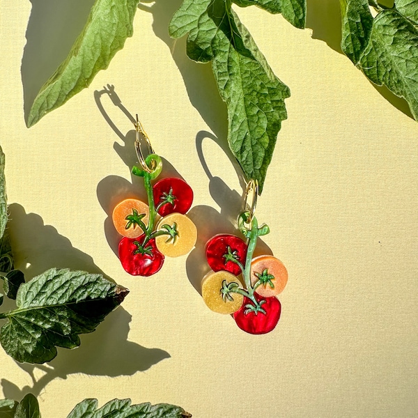 Acrylic Cherry Tomato Earrings: Playful Foodie Dangle Earrings