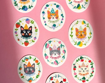 Fruity Cats Glossy Sticker - Kawaii Die Cut, Weatherproof