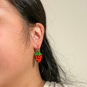 Mini Strawberry Dangle//Statement Earring//Acrylic Earring//Fruit Earrings//Small Statement Earrings image 3