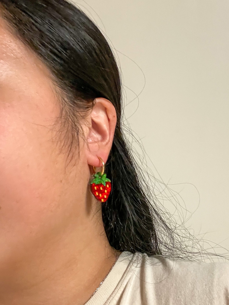 Mini Strawberry Dangle//Statement Earring//Acrylic Earring//Fruit Earrings//Small Statement Earrings image 3
