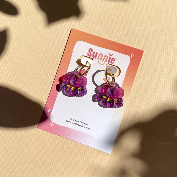 Mini Dark Purple Iris Dangle//Statement Earring//Acrylic Earring//Fruit Earrings//Small Statement Earrings