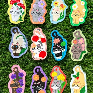 Birth Months Flower Cats Sticker//Cute Cat//Decals for Planners, Laptops & Journals//Personalized Cat Lover Gift//Waterproof Sticker