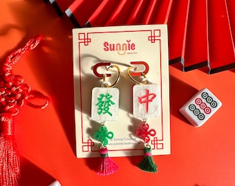 Mahjong Tile Earrings: Acrylic Lunar New Year Statement Jewelry