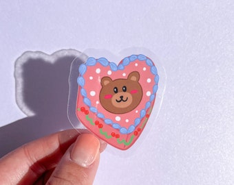 Beary Heart Cake Sticker//Digital Art//Heart Cake Stickers//Illustration//kawaii//Stationary//Waterproof Sticker