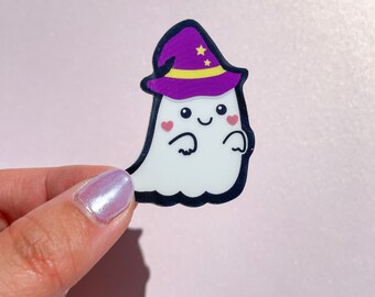 Glow in the Dark Witchy Ghost Sticker//Digital Art//Cat Stickers//Illustration//kawaii//Stationary//Waterproof Sticker