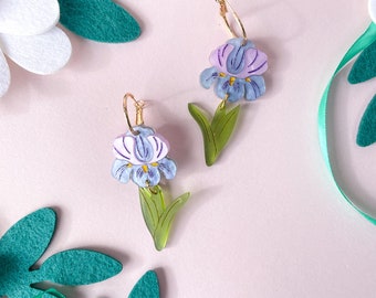 Iris//Boucles d'oreilles fleurs//Boucles d'oreilles fleurs printanières//Boucles d'oreilles élégantes//Boucles d'oreilles acryliques//Boucles d'oreilles marguerites//Jolies boucles d'oreilles