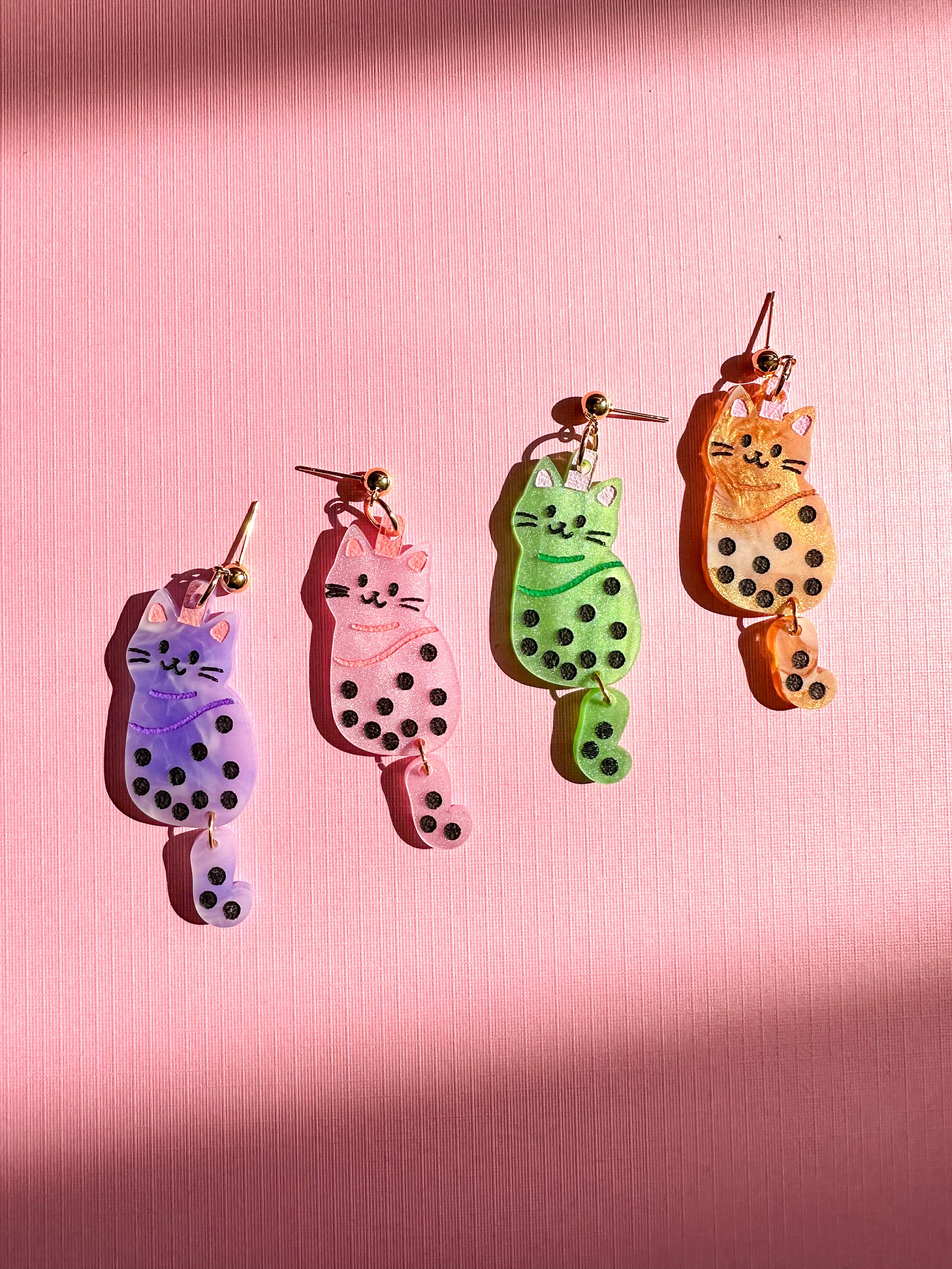 Boba Cat Dangles boba Cat Earrings cat Jewelry boba Drink Accessories cute Animal Earrings fun Jewelry cute Gift for Cat Lovers Etsy