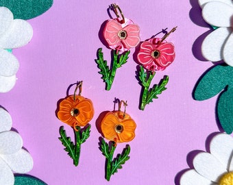 Fleur de pavot//Boucles d'oreilles fleurs//Boucles d'oreilles fleurs printanières//Boucles d'oreilles élégantes//Boucles d'oreilles acryliques//Cadeau pour elle//Jolies boucles d'oreilles