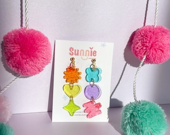 Mismatch Acrylic Dangle Earrings: Fun Party Statement Earrings