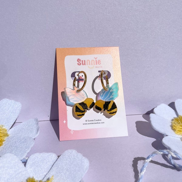 Pendientes de aro con forma de abeja: Pendientes llamativos de acrílico con diseño de primavera.