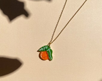 Mini Orange Necklace//Statement Necklace//Acrylic Necklace//Fruit Necklace//Small Statement Necklace