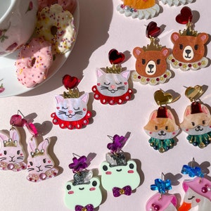 Queen Cat//Cat Earring//Teddy Bear//Statement Earring//Acrylic Earring//Animal Earrings//Cute Earrings image 4